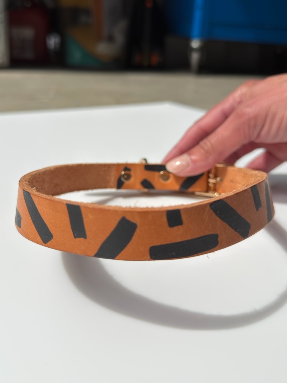 Graphic Leather Dog Collar with Gold Hardware - Designer Style